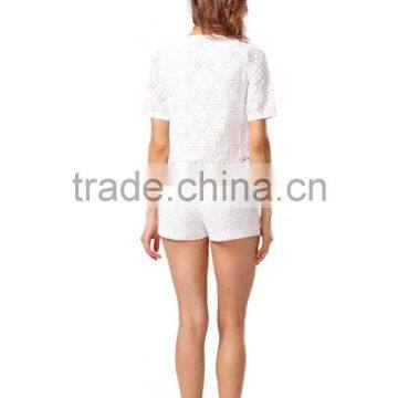 Fashion Design Crochet Scallop Hem Crop Top And Short 2pcs Co-ord Set