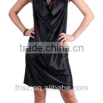 New arrival 100%silk satin black dress design of satin dress