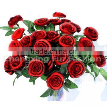 CX-A-69A Red Rose Rex Rabbit Fur Flowers Hand-made Flower Livingroom Decoration