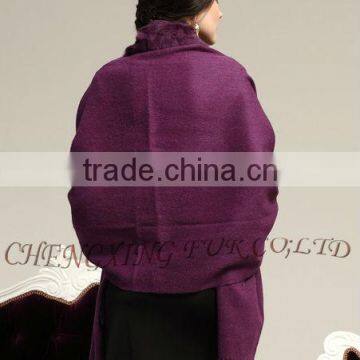 CX-B-P-28B Fashion Pashmina Shawls 100% Wool Real Rabbit Fur Pashmina Scarf photo-3