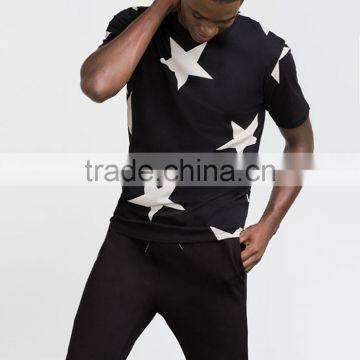 O Neck Black Slim Man Cotton t Shirt With Stars Printed photo-2