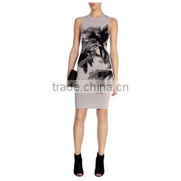 Direct Sale Classic Palm Tree Pattern Print Bandage Knit Dress photo-3