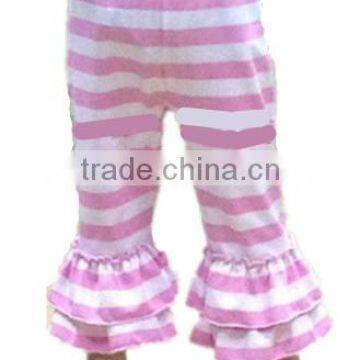 New Fabric Cotton Ruffle Cotton Pants Baby Girls Cotton Knit Leggings Kids Pink Ruffle Stripe Matching Leggings Trousers