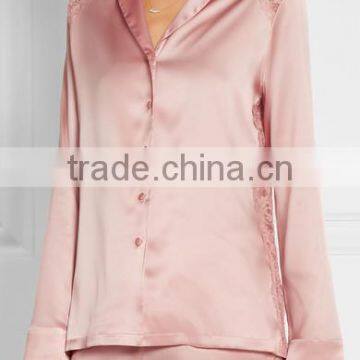 High Quality Custom Made Ladies Wearing Wholesale Silk-Blend Satin Pajama Decorated With Lace photo-3