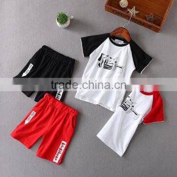 Wholesale summer short sleeve cotton priting boys kids t shirt and shorts