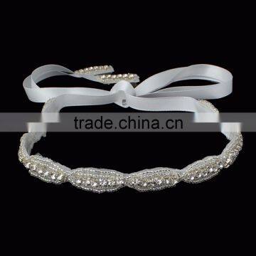 White Clear Rhinestone Circle Ring Ribbon Headband Headdress Wedding Hair Accessories photo-3