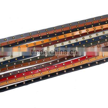 Red Silver Round Rivets Decorated Flat PU Leather Cord photo-2