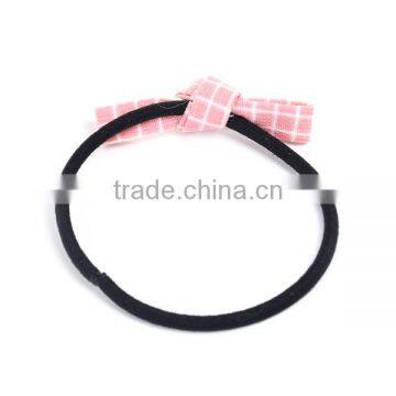 Fabric Hair Ties Bowknot Pink Grid Checker photo-2