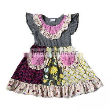 summer maxi dress flutter sleeve printing model girls dresses have pocket grey color latest dress styles