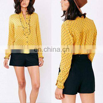 Wholesale china elegant ladies ruffled long sleeve silk blouse design