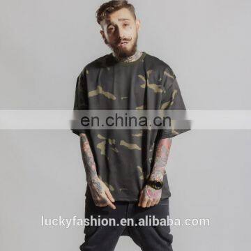 2016 Baiyimo Wholesale China Military Green Camouflage Loose Bat Sleeve Men's High Street Type Breathable Longline T shirt