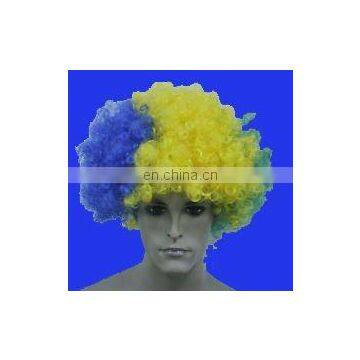 Top sell promotional sports wig in yellow and blue