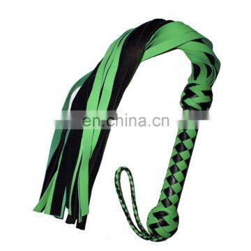 HMB-504F LEATHER BULLWHIPS FLOGGER BLACK GREEN WHIPS 20PCS SOFT TAILS