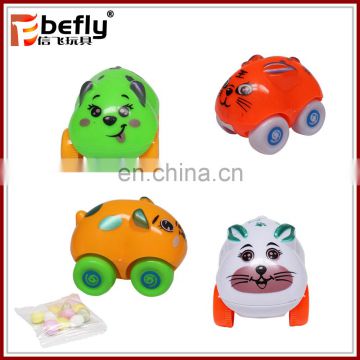 Cheap animal plastic pull back vending machine toy with candy