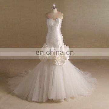 Graceful Mermaid Sweet Heart Handmade Lily Flowers Bottom Tulle Satin Wedding Dress