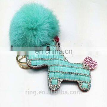 China keychain manufacturer factory direct sell crystal horse fur ball keychain