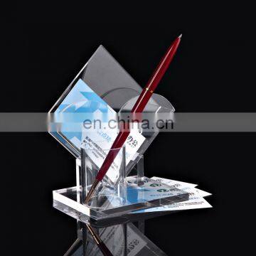 Creative clear tabletop acrylic business name card and pen display holder with pocket for office table