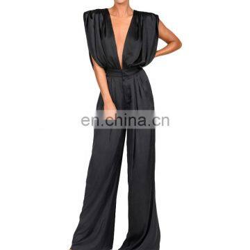 TWOTWINSTYLE Casual Jumpsuits for Women V Neck sleeveless High Waist Leg pants Solid Sexy Fashion