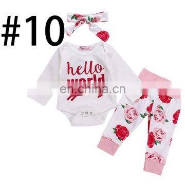 Hello World 2019 Baby Rompers Outfits & Kids Rose Flower Full Print Pants & Hat 3pc Set photo-2