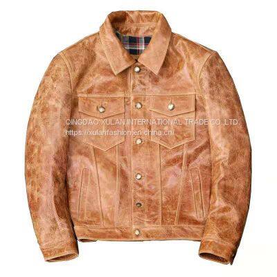 2021NEW FASHION WASHED MEN'S GENUINE COWSKIN  LEATHER JACKET FACTORY HOT SALE