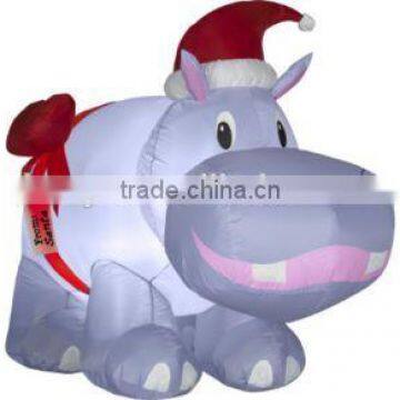 New design oxford cloth inflatable Christmas hippo image toy with led light