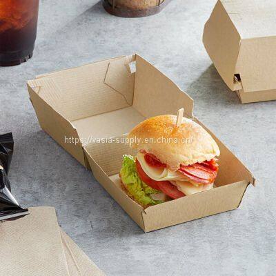 Compostable printed paper clamshell boxes eco friendly burger sandwich clam shell fast food boxes