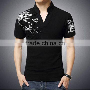 2016-New-Fashion-Brand-Print-Slim-Fit-With-short-sleeves-T-Shirt-Men-Tee-V-Neck Standard Sports