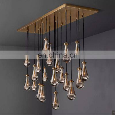 Luxury Water Drop Decorative Modern Long Multi Light Led High Ceilings Crystal Staircase Chandeliers Light