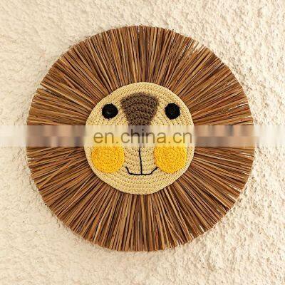 Hot Sale New arrival Lion Customized Rustic Seagrass Wall Hanging Decoration Straw Rustic Art Decor Cheap Wholesale