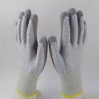 Hppe and Glassfibre Knitted Gray PU Palm Coated Anti-cut Level 5 Safety Work Gloves for Workers photo-5