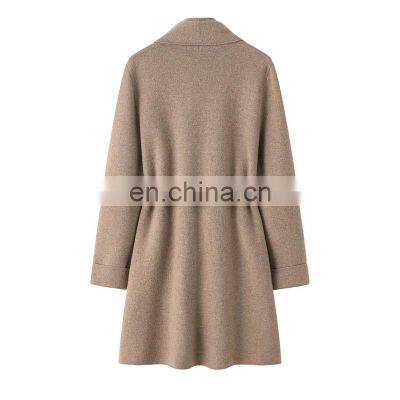 100% Knitted Mid-Length Cashmere Sweater Cardigan Inner Mongolia Plus Size Coats Front Logo Solid Pattern Winter Season Pocket photo-2