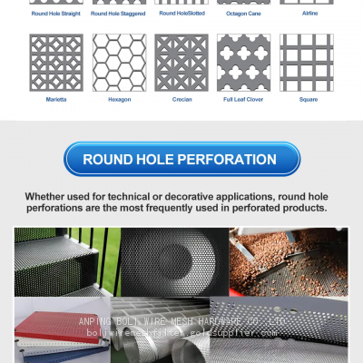 Stainles steel 316 304 Decorative Mild Steel Metal Perforated Mesh Sheet with Various Hole boli mesh