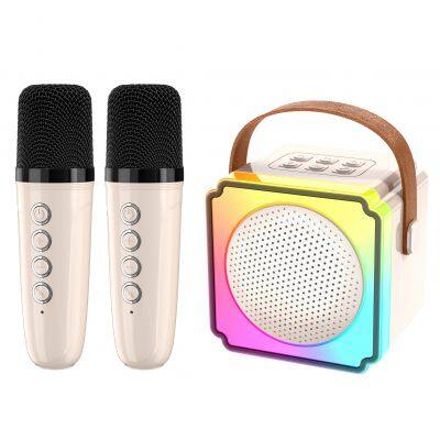 Portable bluetooth Karaoke Speaker with Wireless Microphone LED Light with Lyrics Screen