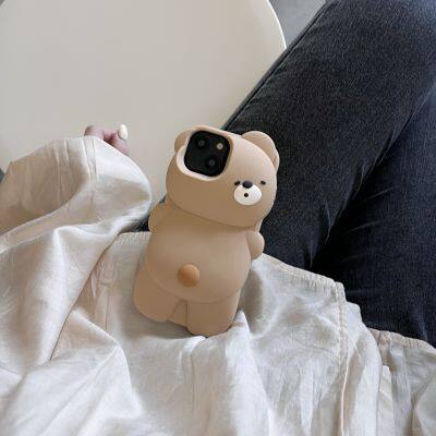 Cartoon 3D Bear Phone Case For IPhone 13 11 12 Pro Max 15Pro Max Shockproof Soft Silicone Lens Protective Back Cover photo-4