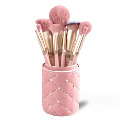 Shiny Pink Makeup Brush Set with Diamonds for Shaving for Maquillage Cosmetiquera Cosmeticospor Mayor