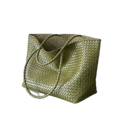 Retro Handwoven Basket Bag Beach op Handbag Soft Handle Artistic Sle Casual ex Basket Ape Mid Size Stripe Pattern photo-5