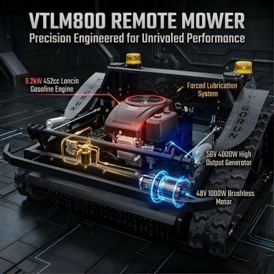 Vigorun VTLM800 Robô de Cortar Grama Caixa de Engrenagens RV de Alta Redução Cortador de Grama Florestal de Quatro Tempos para Corte de Encostas Seguro e Eficiente