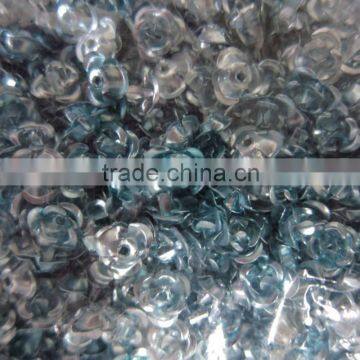 "VERY" LIGHT BLUE ONLY ON THE SURFACE, BACK SIDE SILVER COLOR 6MM ROSE SHAPE ALUMINUM FOIL BEADS