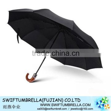 three fold auto open and auto close umbrella fully auto umbrella black fabric for man with wooden platic handle