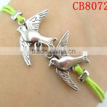 CB8072 Hot selling european style antique silver double bird wax weave bracelet vners