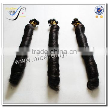 Top quality wholesale spring curl natural color 100% virgin human hair loose wave flat tip hair