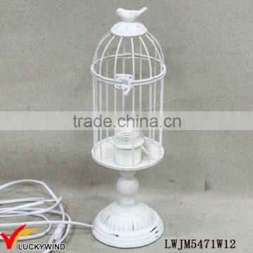 Vintage White Metal Iron Classic Table Lamp Cage Design