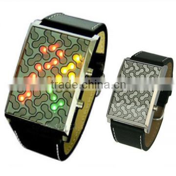 New arrival leather band red touch led light up watches