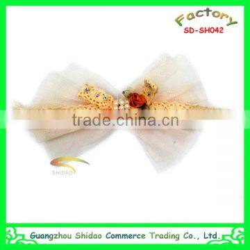 Orange color lace ribbon bow flower for hair accessories