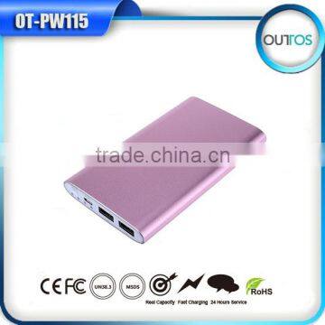 Promotional dual usb aluminum ultra slim power bank mobile phone charger 6000mah