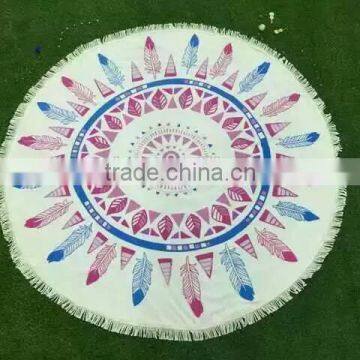 China Company Wholesale Cotton or Microfiber Printed Feather Round Beach Towel photo-2