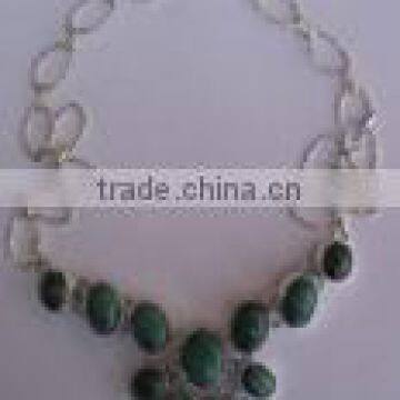 Silver necklace with melakite gem stone