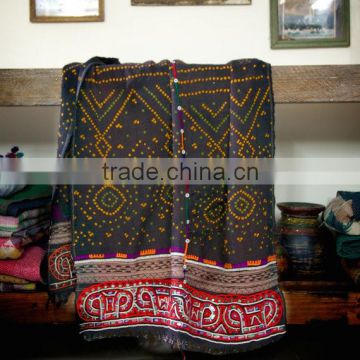 Vintage Handmade Rabari Kutch Woollen Throw Indian Embroidered Rabari Shawl