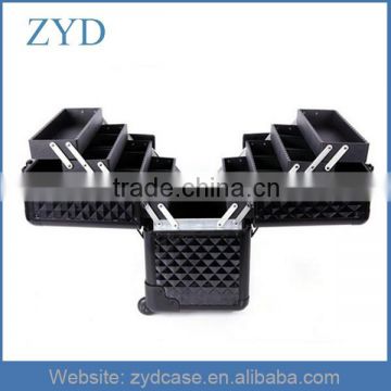 4 Tiers/Trays/Dividers Black Aluminum Makeup Train Case ZYD-HZ101510