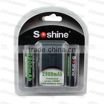 HIGH CAPACITY Soshine 18650 2900mah 3.7V protected Li-ion battery with battery case